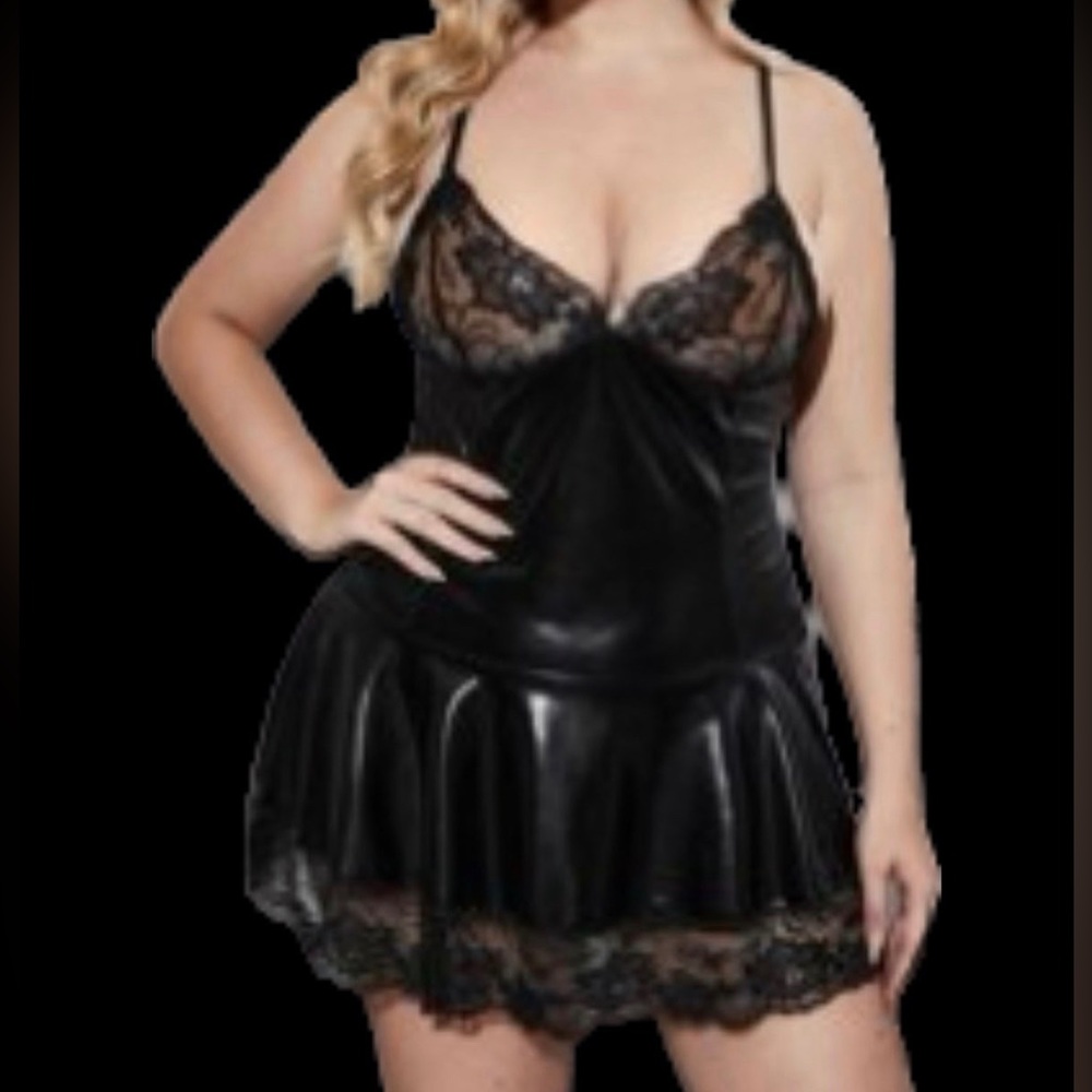 Black pleather pickup mini dress 2X NEW lingerie